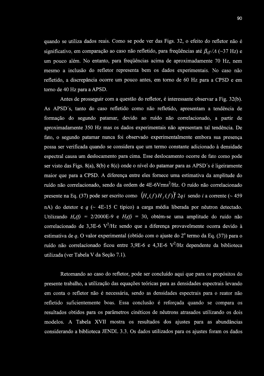 90 quando se utiliza dados reais. Como se pode ver das Figs. 32, o efeito do refletor não é significativo, em comparação ao caso não refletido, para fi-eqüências até Peff/A. (-37 Hz) e um pouco além.