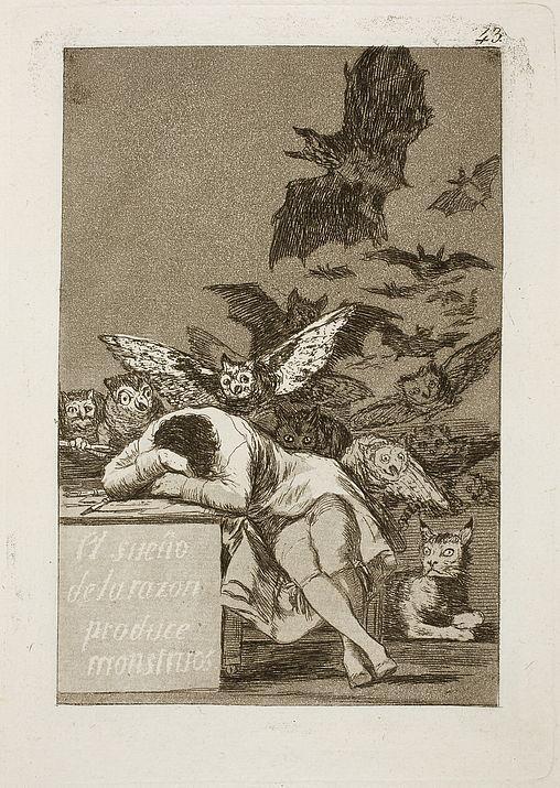 147 Francisco de Goya, El sueño de la razón produce monstruos, Caprichos, estampa 43, 1799. 213mm X 151mm. Museo del Prado 42.