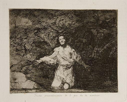 155 Francisco de Goya, Tristes presentimientos de lo que ha de acontecer, Desastres da guerra, estampa 1, 1814. 176 mm X 220 mm. Real Academia de Bellas Artes de San Fernando (Madri).