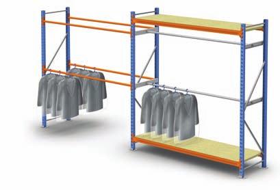 Módulos para pendurar produtos Existem duas soluções para pendurar roupas ou outros artigos, uma formada por vigas com tubo para