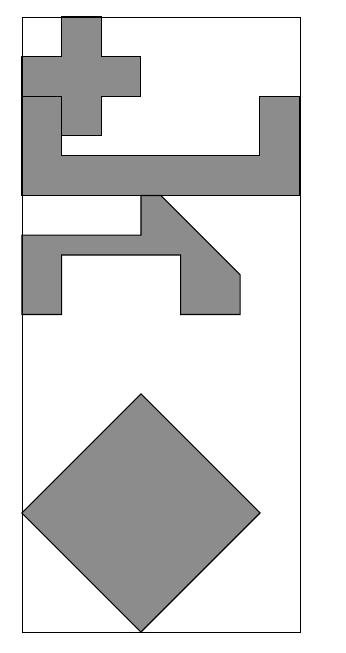 Figura 4. Itens da instância SHAPES0. item a ser empacotado é o item 4, seguido pelos itens 2, 1 e 3 respectivamente. Além do cromossomo, todo indivíduo possui um vetor de chaves.