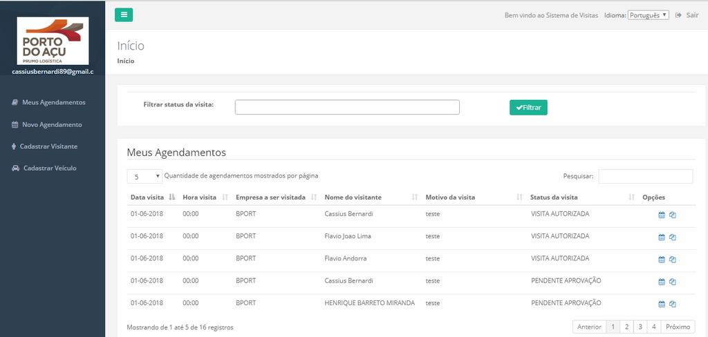 Logando no Sistema Ao informar Login e Senha e clicar em Login, o agendador irá acessar o