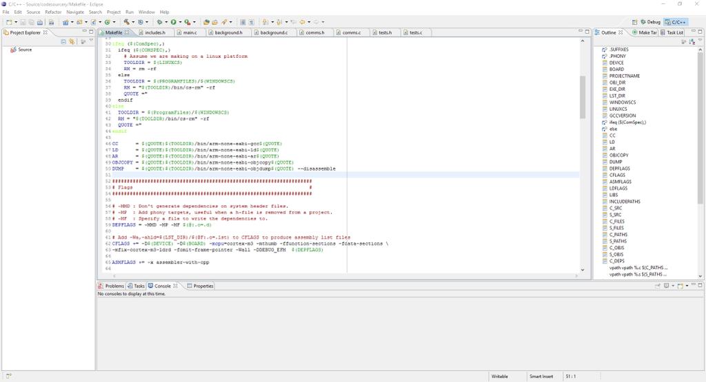 Figura 5 : Área de desenvolvimento do Eclipse 4- Building, Loading e Debugging uma aplicação 1. Abra o Eclipse e clique em Build Project que se encontra em: Project Build Project 2.