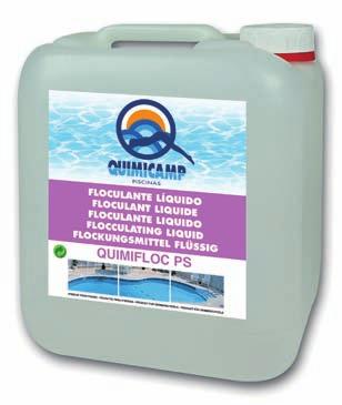 FLOCULANTES FLOCULANTES QUIMIFLOC PS LÍQUIDO FLOCULANTE Precipita la materia en suspensión. No modifica el ph del agua. FLOCULANTE Precipita a matéria em suspensão. Não modifica o ph da água.