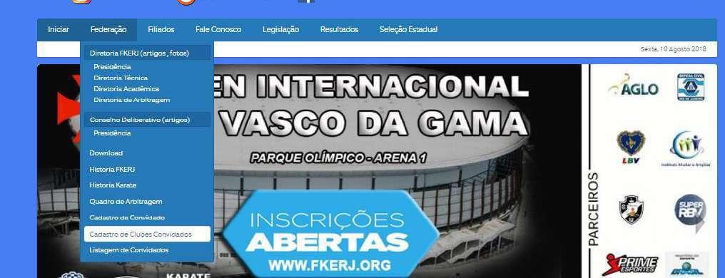 Cadastro de Federação convidada Acessar o Site www.fkerj.