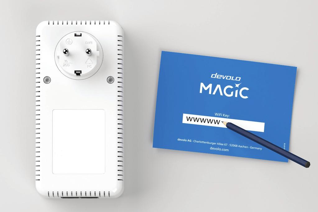 2 DE Notieren Sie sich den WiFi Schlüssel (WiFi key) von der Rückseite des devolo Magic WiFi-Adapters.