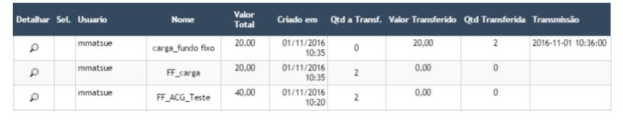 Transferência Consultar O menu consultar permite verificar detalhes dos lotes