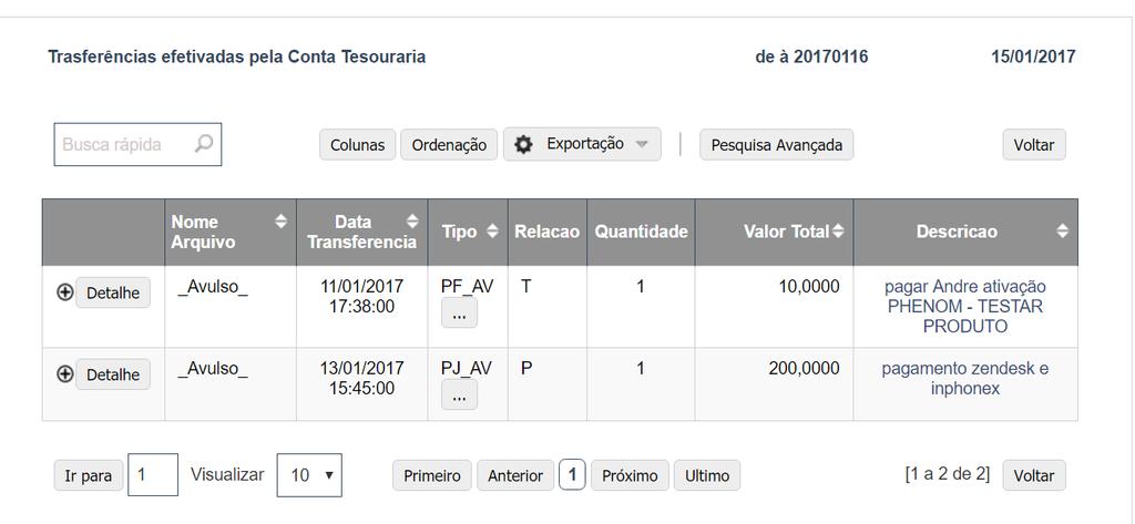 Histórico Transferências No menu Histórico Transferências além dos