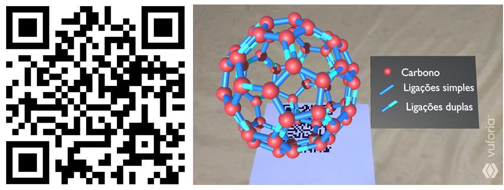 Assim como no cilindro, a figura 2 possui um marcador para visualizar a molécula em RA através do aplicativo e a foto do resultado. Figura 2. Buckminsterfulereno e marcador para visualização em 3D. 5.