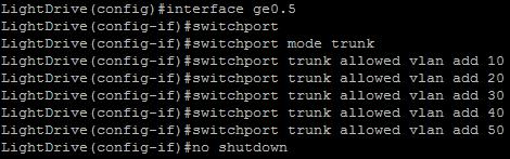 configure terminal, acesse a interface ge0.5 com o comando interface ge0.