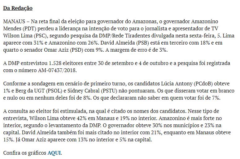 18 Enfoque: Caderno: Politica Página: On-line Positivo ( ) Negativo ( ) Neutro