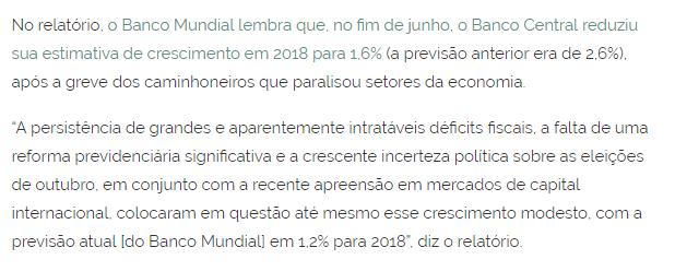 CLIPPING DE NOTÍCIAS Título: Banco Mundial reduz para 1,2% previsão de expansão do PIB do Brasil Veículo: Agência Brasil Data: 05.10.