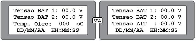 Tela da Tensão Tela da Tensão Nesta tela podemos visualizar a tensão (V) de ambos os bancos de baterias e a data e hora atual.