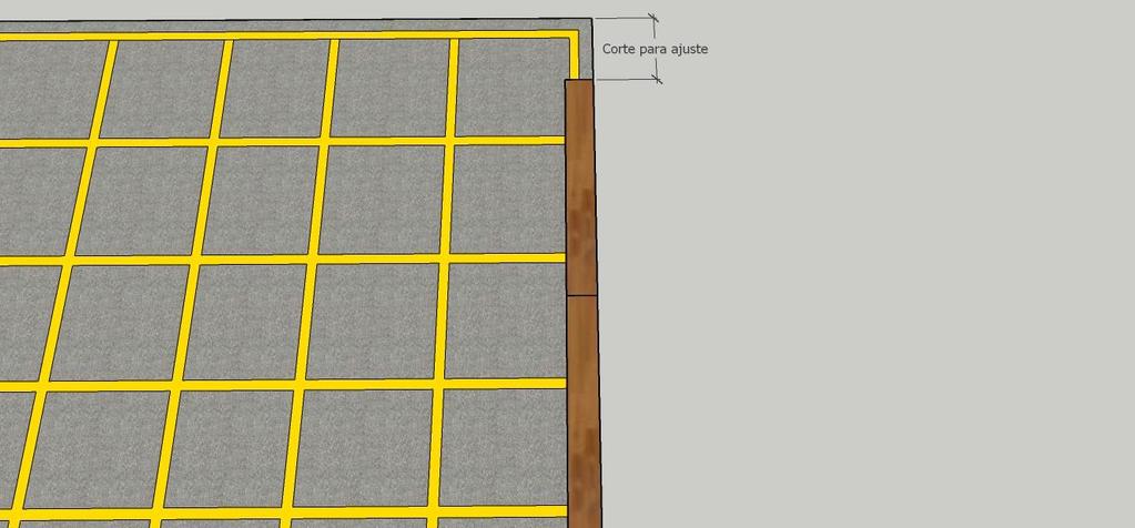 4. Comece a aplicação do piso, em um dos lados do ambiente. Formando uma linha inteira de réguas. (figura 5). Figura 5.