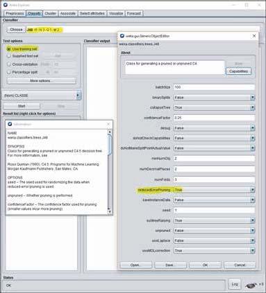 do com o peso do conjunto de registros. A granularidade dos nós é obtida pela geração lizado. Para a geração do resultado, foram opções de genéricas do objeto (weka.gui. GenericObjectEditor).