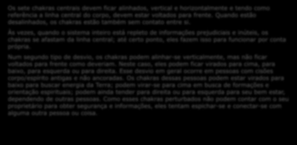 Neste caso, eles podem ficar virados para cima, para baixo, para esquerda ou para direita. Esse desvio em geral ocorre em pessoas com cisões corpo/espírito antigas e não ancoradas.