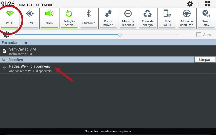 Quando o menu superior aparecer, certifique-se que o menu do Wi-Fi está verde (liado), então clique no