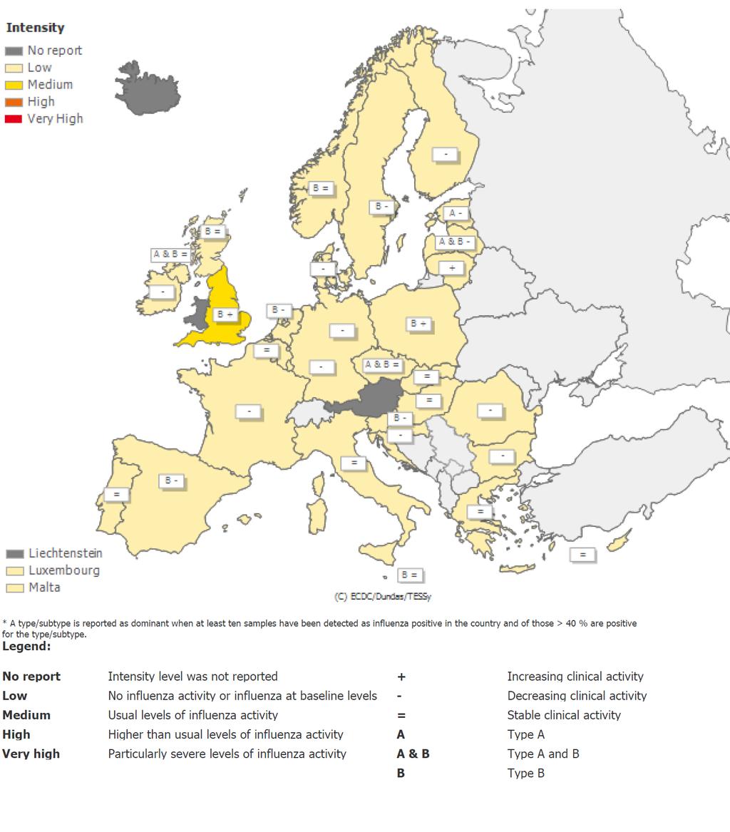 Instituto Nacional de Saúde Doutor Ricardo Jorge, I.P. Situação internacional: Europa Figura 14 Intensidade da atividade gripal na Europa, semana 16/216.