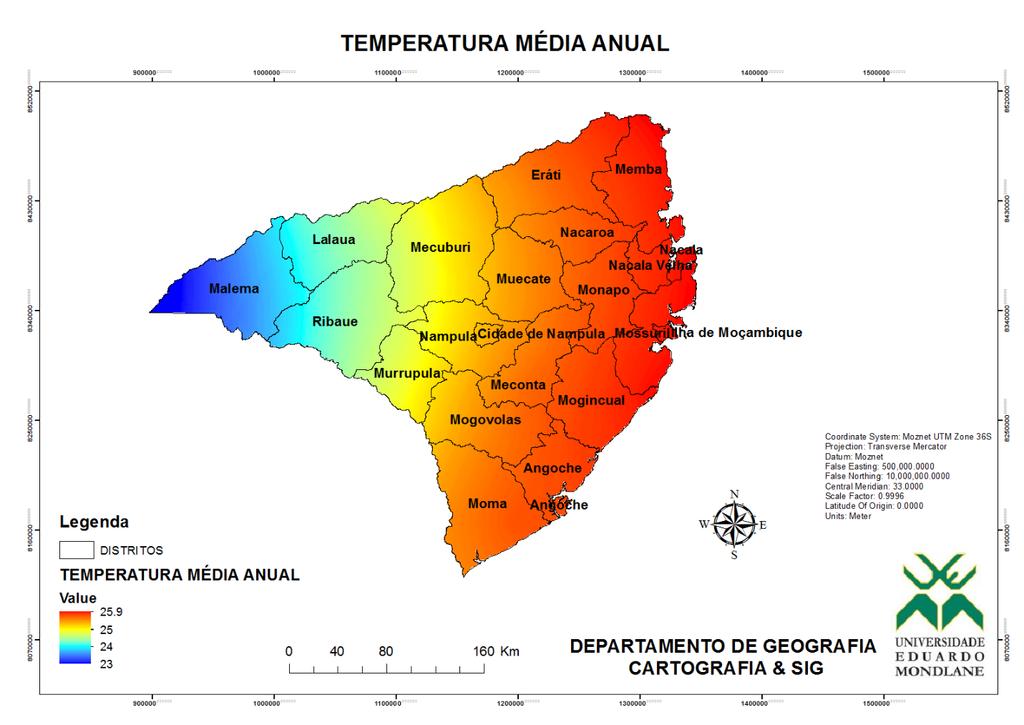 Fig.6: Mapa de temperatura média anual, 2003-2007. Fonte: elaborado pelo autor, base cartográfica: CENACARTA.