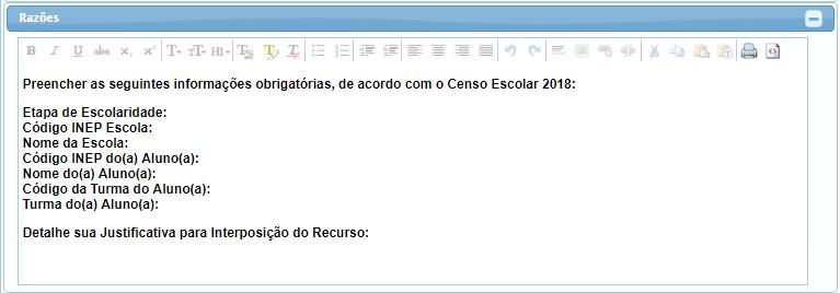 Para o tipo de recurso Inclusão de Resultado Faltante o campo Razões deverá ser preenchido com as seguintes informações: Anexos O solicitante pode anexar um documento, se desejado.