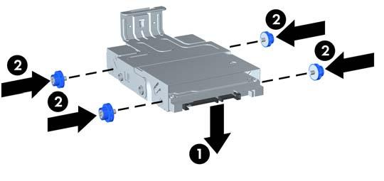 CUIDADO: Não permita que a placa do circuito na parte inferior da unidade de disco rígido vá tocando nas guias da parte inferior do portador quando deslizar a unidade de disco rígido no portador.