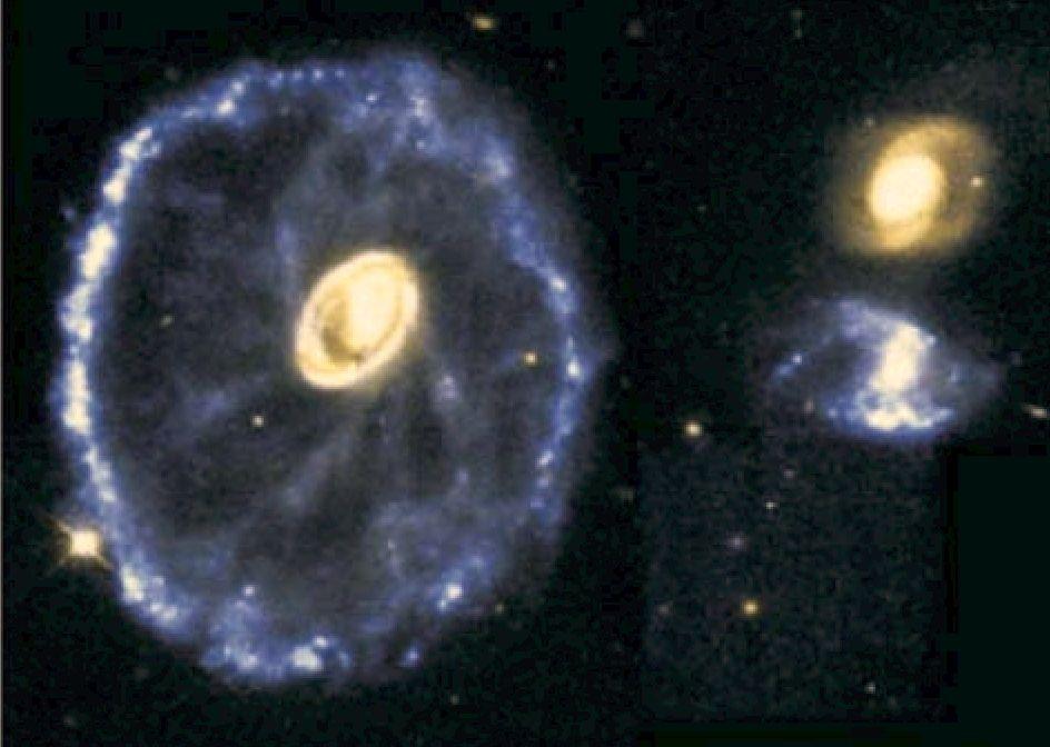 Consequências Um exemplo dessa fusão pode ser visto na galáxia Roda de Carruagem.