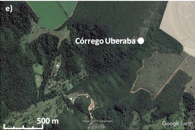 B) Localização do trecho de amostragem do Ribeirão Água Fria.