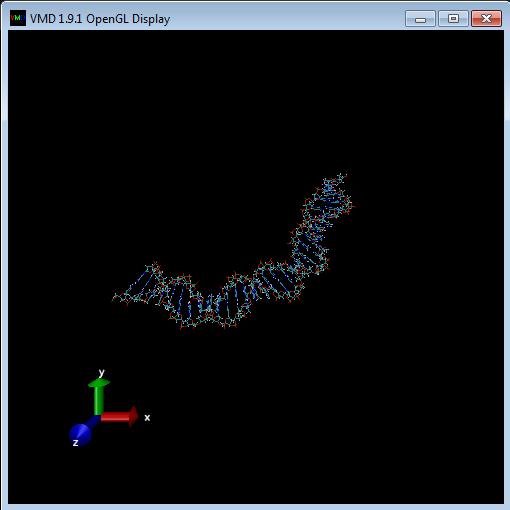 Depois de carregar a estrutura do DNA, clique na tela gráfica. Você terá a imagem ao lado.