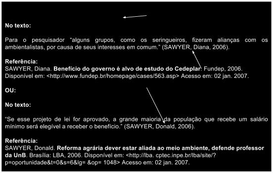 Exemplo: (SAWYER, D, 2006), (SAWYER, R, 2006); (SAWYER, Rozana, 2006); (SAWYER, Ruth, 2006); d) Diversos autores As citações indiretas de diversos documentos de vários autores, mencionados