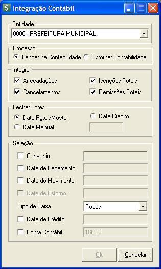 Integrando os valores Selecione no grupo Integrar os valores a serem contabilizados conforme indicado abaixo: Arrecadações: Ao selecionar essa opção os pagamentos