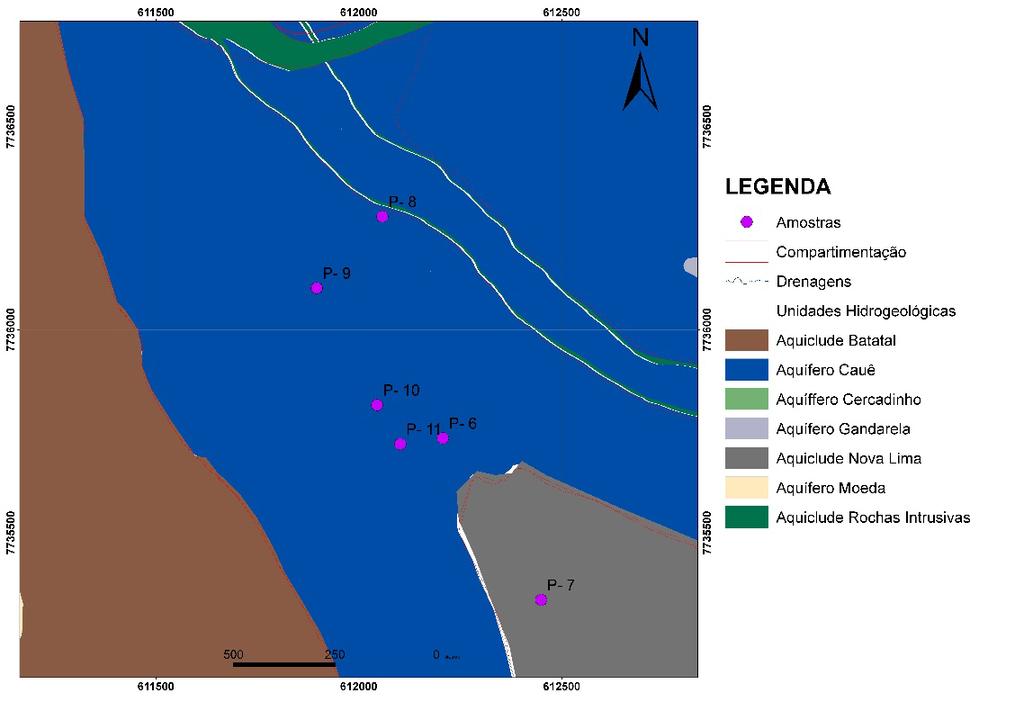 Figura 8 Mapa de localização dos pontos amostrados do Grupo 2 Figura 9 Diagrama de Piper com a classificação das águas do Grupo 2 com concentração dos