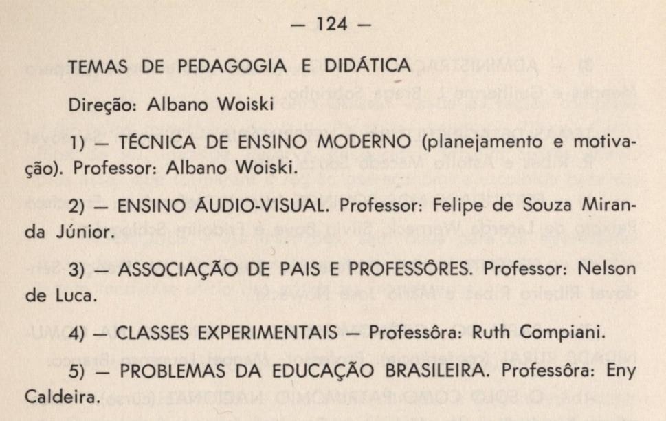 30 O Anuário da UFPR (1960-1961) indica que Pedagogia e Didática teve como diretor o professor Albano Woiski 19 e apenas cursos denominados de extensão.