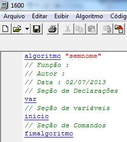 Estrutura de um Algoritmo no Visualg Nome e comentários sobre seu