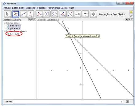 Na parte entrada deverá ser digita a primeira e segunda equação linear. Na intersecção das duas retas esta a solução do sistema (x,y).