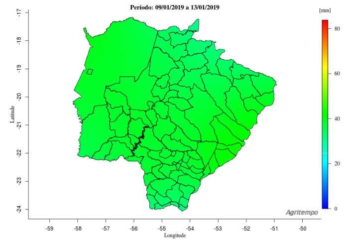 Estiagem Agrícola Na Figura 2, de acordo com o modelo Agritempo (Sistema de Monitoramento Agro Meteorológico), considerando até a data de 13/01/19, o estado representado pela coloração verde se