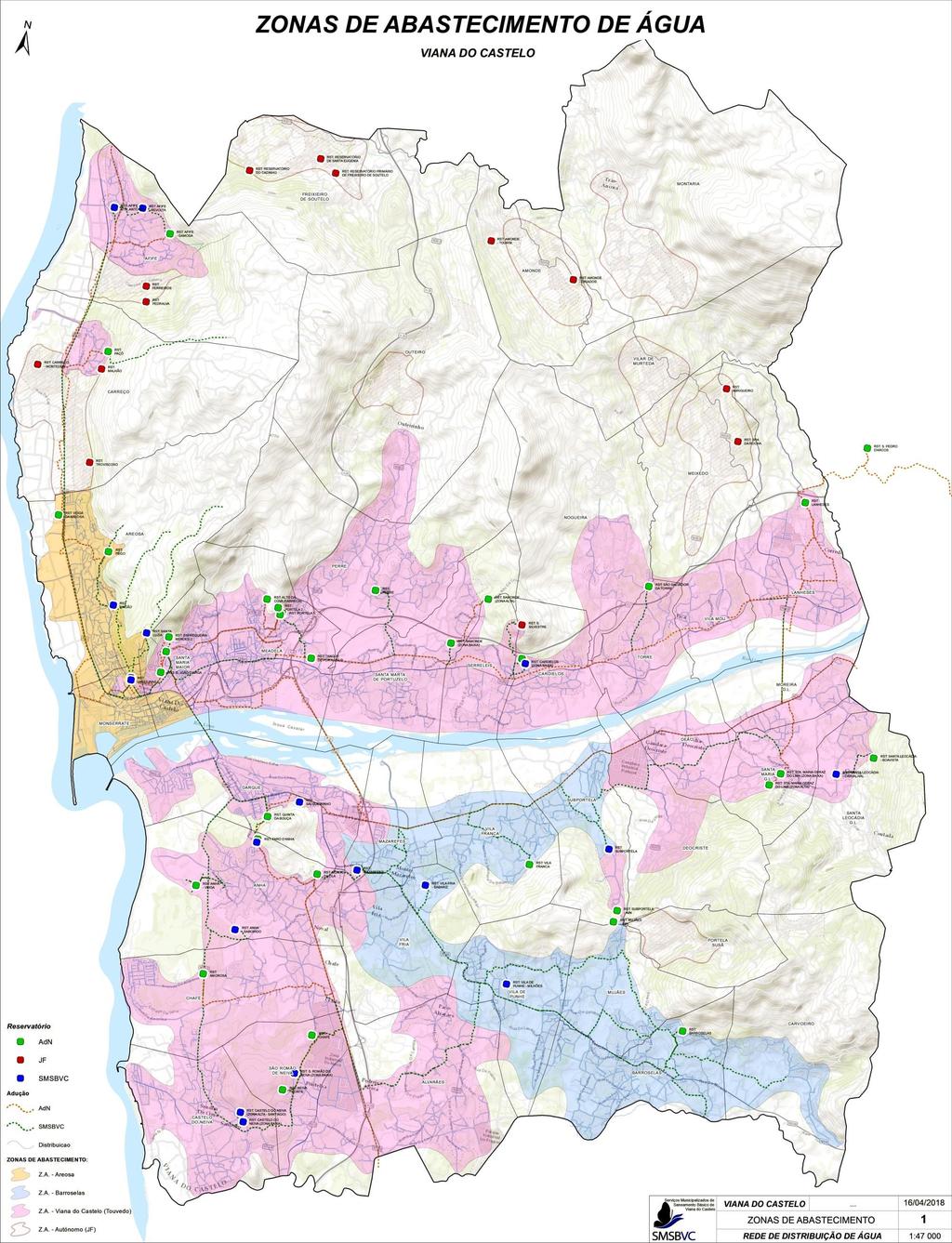 Franca e Mazarefes (excepto Bairro da Portucel), servindo cerca de 12.555 consumidores.