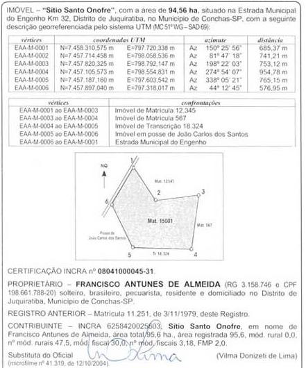 representadas no Sistema UTM, referenciadas ao Meridiano Central 51º W, tendo como datum o SAD-69, situado no limite da faixa de domínio da Estrada Municipal, que liga Tijucas do Sul ao Centro de