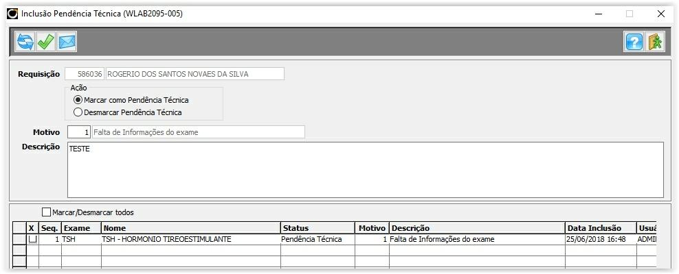 6 WLAB7010 - Relatório de Exames (027) - Customização efetuada adicionando o item [ ]