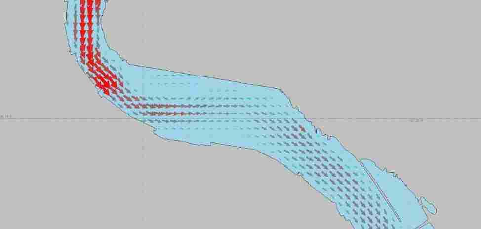 Modelagem Hidrodinâmica Figura 17: Campo instantâneo de correntes de maré enchente, nas proximidades da
