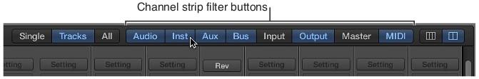 Botões de filtro de canal Option-clique em um botão de filtro de canal para
