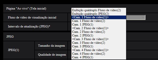 ) Quando AAC-LC for selecionado para Formato de codificação de entrada de áudio, o áudio não será reproduzido enquanto a imagem JPEG for exibida na página Ao vivo.