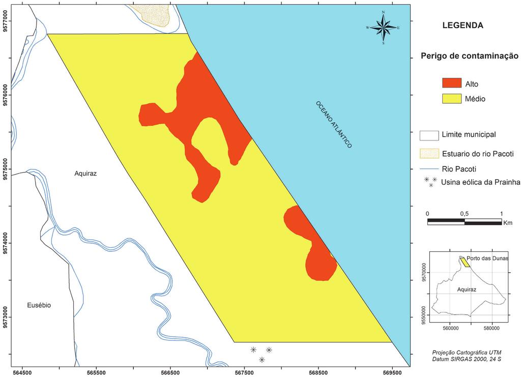 Araújo et al. FIGURA 7 Perigo de contaminação das águas subterrâneas no Porto das Dunas, Aquiraz-CE facilidade de acesso de contaminantes à zona saturada do aquífero.