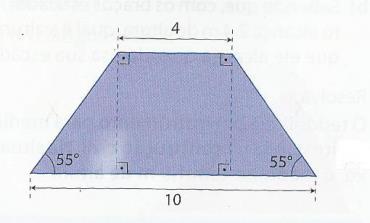 5. Calcule a área e o perímetro do trapézio isósceles 6. (ENEM) Na figura, os vértices do quadrado ABCD estão sobre uma circunferência de centro O.