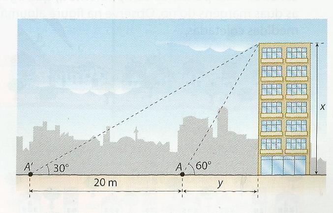 a) A que distância esta pessoa estava do prédio quando o observou com o ângulo de 30º? b) Qual é a altura do prédio? 8.