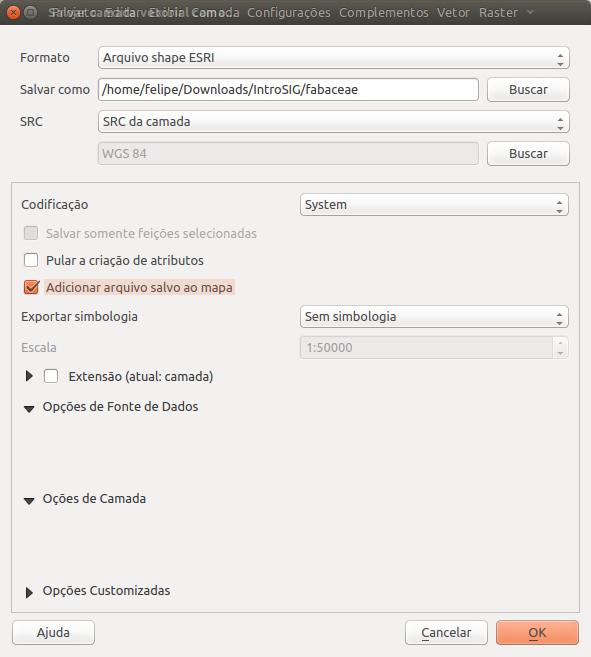 Figura 7: Janela da ferramenta Salva camada vetorial como.