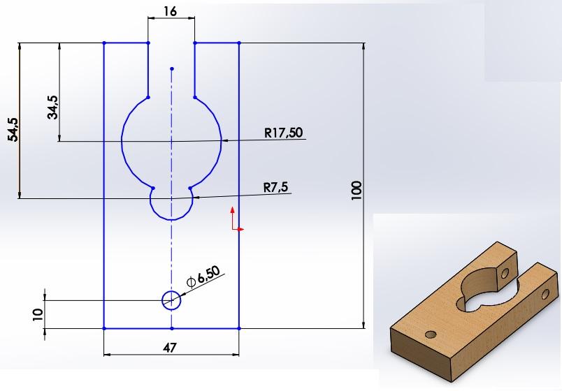 atarraxantes 4,2 x 52 mm para madeira. Componente 11: suporte para o motor elétrico. No formato de um paralelepípedo de dimensões 13 x 5 x 2 cm. Foi produzido com madeira do tipo reflorestamento.