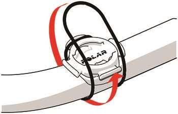 SUPORTE PARA BICICLETA AJUSTÁVEL POLAR Pode instalar o suporte para bicicleta ajustável Polar no eixo do guiador da bicicleta ou do lado esquerdo ou direito do guiador. 1.