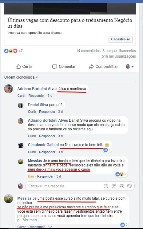 Observe que a maioria dos comentários negativos