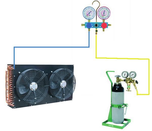 127 8 OPERAÇÕES NO SISTEMA DE REFRIGERAÇÃO 8.1. Limpeza do circuito de refrigeração (Flushing) com nitrogênio seco Depois do recolhimento do fluido frigorífico do sistema, a limpeza do sistema de