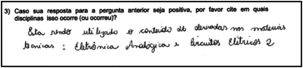 concordância com a opinião de professores das disciplinas técnicas e dos alunos do 3º ano.